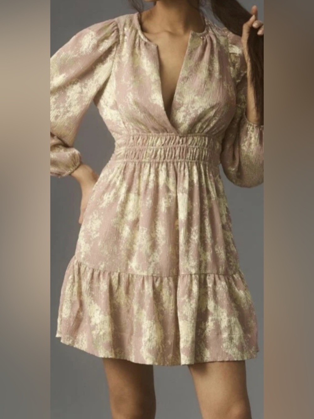 Anthropologie | Dresses | Anthropologie Somersetlongsleeve Mini Dress Dustyrose Gold Foil Women S
